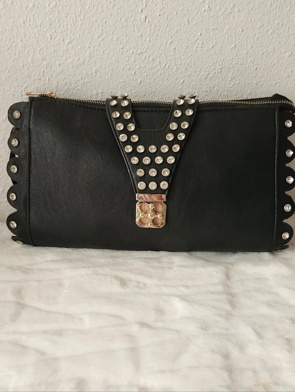 Black Studded Clutch with Gold Accent